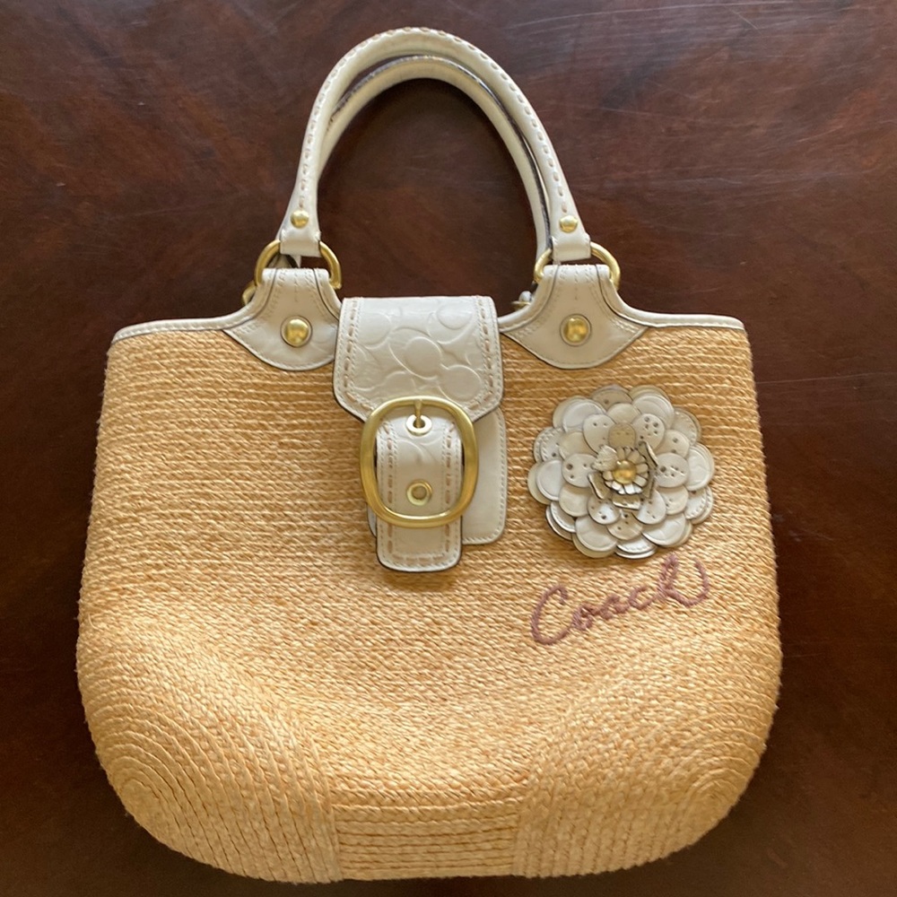 Coach straw and white bag